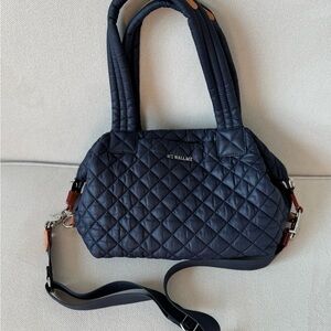 MZ Wallace Navy Deluxe Sutton Bag with crossbody strap